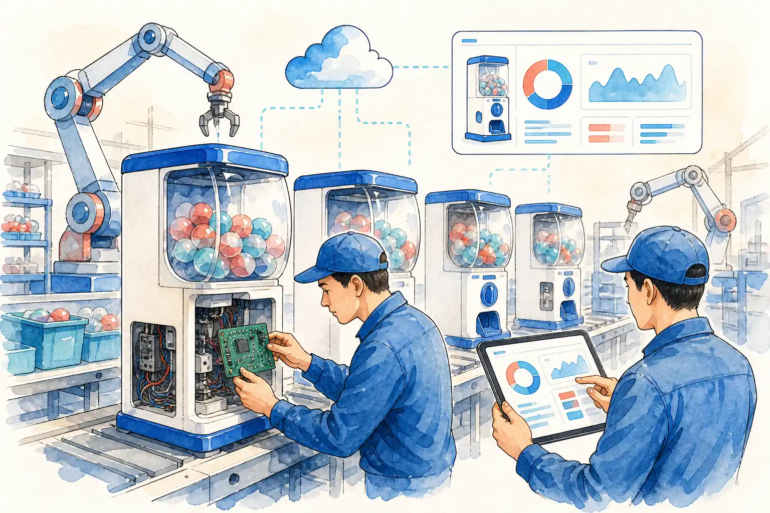 Connected capsule toy equipment factory and digital testing