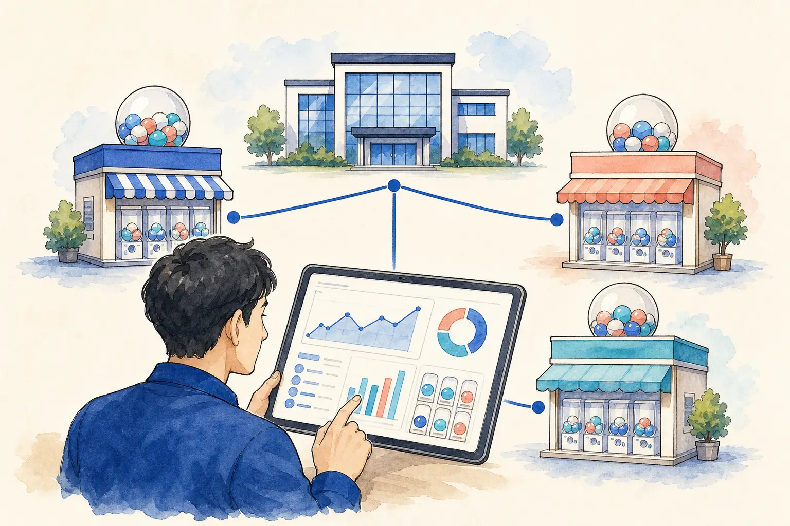 Multi-location operator connecting stores and headquarters